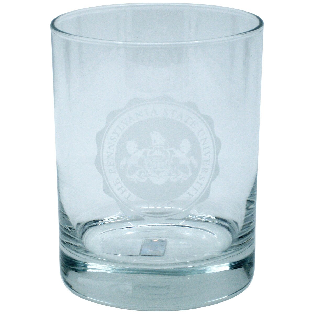 rocks glass with etched Pennsylvania State University Seal
